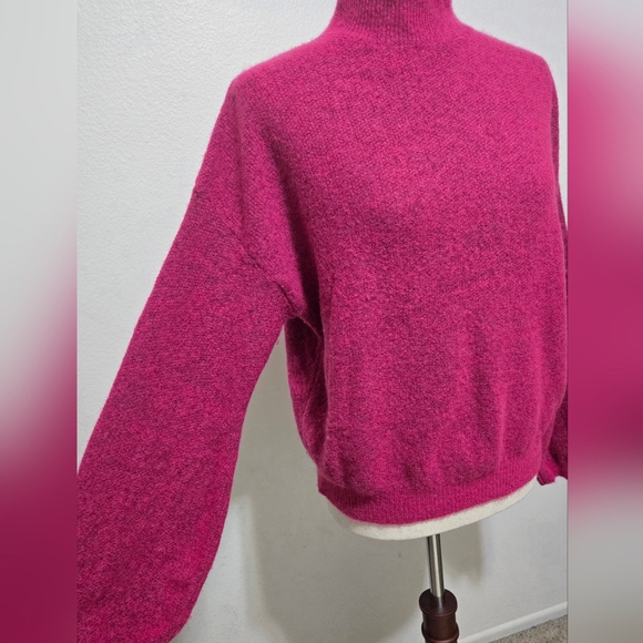 Lineamaglia Magenta Pink Mock Neck Sweater Balloon Sleeve Knit Pullover Large - Picture 3 of 11